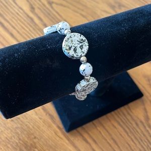 Grey and black discs and beaded bracelet, stretchy